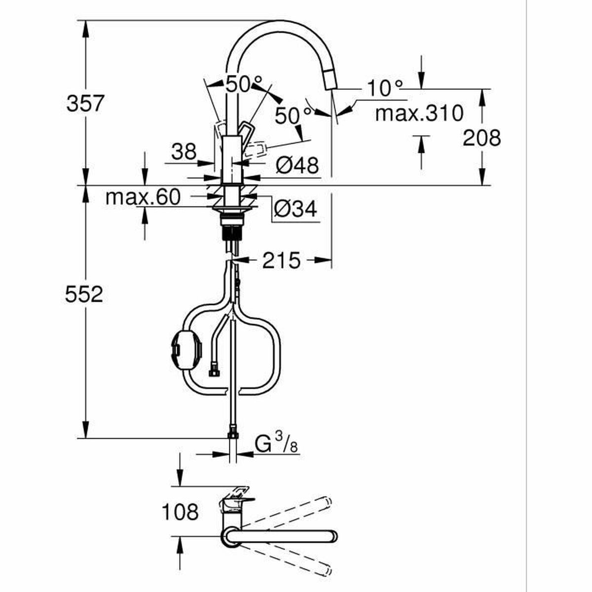 Torneira Monocomando Grohe StartLoop Forma de C Latão